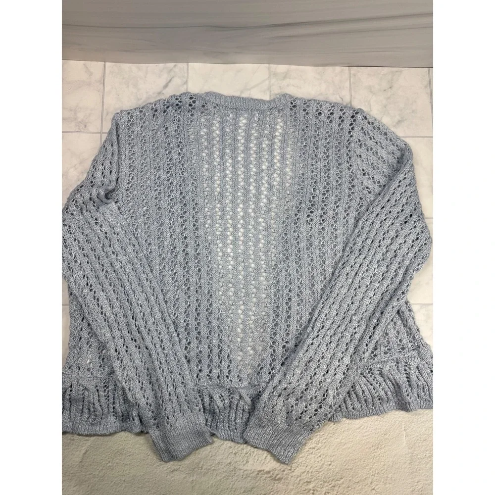 LC Lauren Conrad Women XL Light Blue Open Knit Crochet Ruffle Cardigan WL32S005R